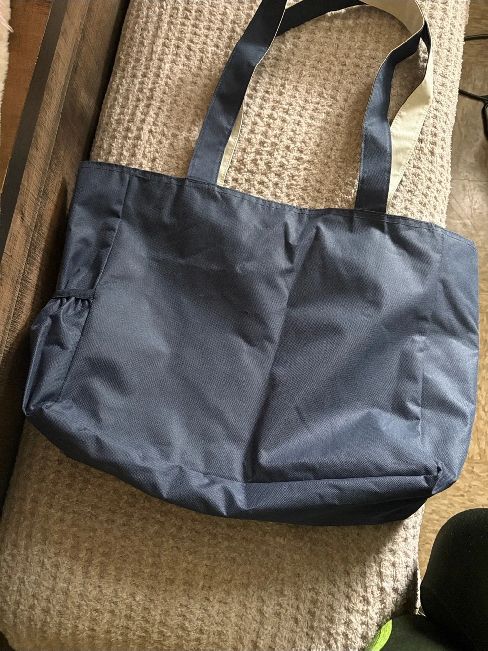 Navy Tote Bag with Cream Handles